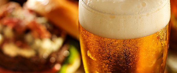 food pairing. photo of beer and a burger