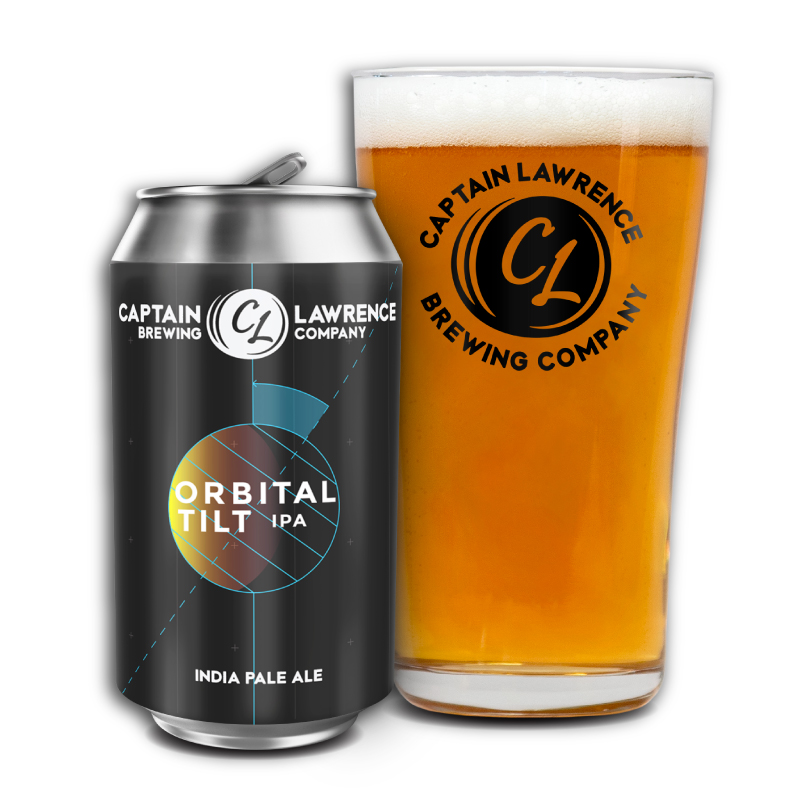 Orbital Tilt I.P.A. can with full pint glass