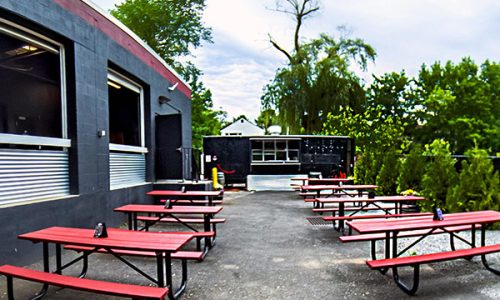 Outdoor beer garden at Captain Lawrence Barrel House